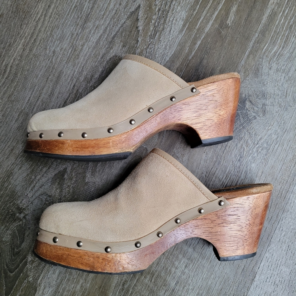 Candies Vintage Y2K Leather Suede Studded Chunky Wood Sole Heeled Clog Mule - Picture 7 of 10